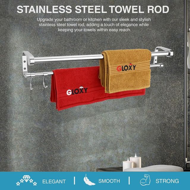 Buy Gloxy 2 Layer Stainless Steel Towel Rod with Hook Towel Bar Stand For Bathroom | 24 inch at ...