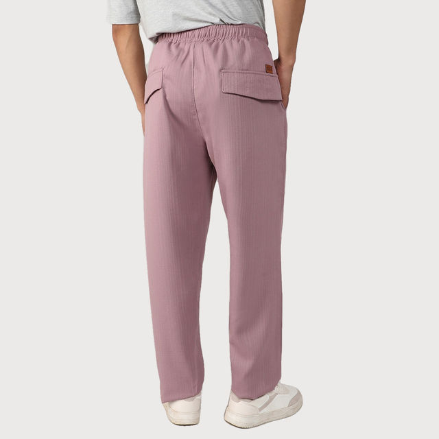 Buy Campus Sutra Men's Tailored Linen-Blend Trousers | Pink - 34