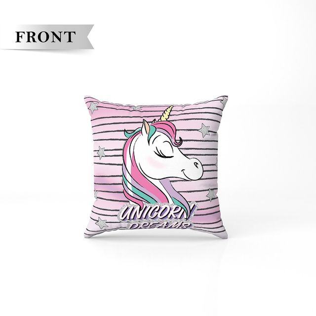 Sassoon Disney Minnie and Unicorn Reversible Printed Filled Cushion | Pink | 40 x 40 cm