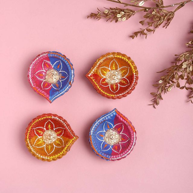 Shruti Creations Beak Decorative Clay Beak Diya - Set Of 4