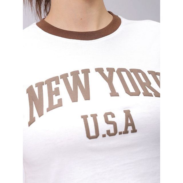 Freehand Women's Casual Slim Typographic Cropped T-shirt | 0424-Zfhcrtee1-01 | Off White - XS