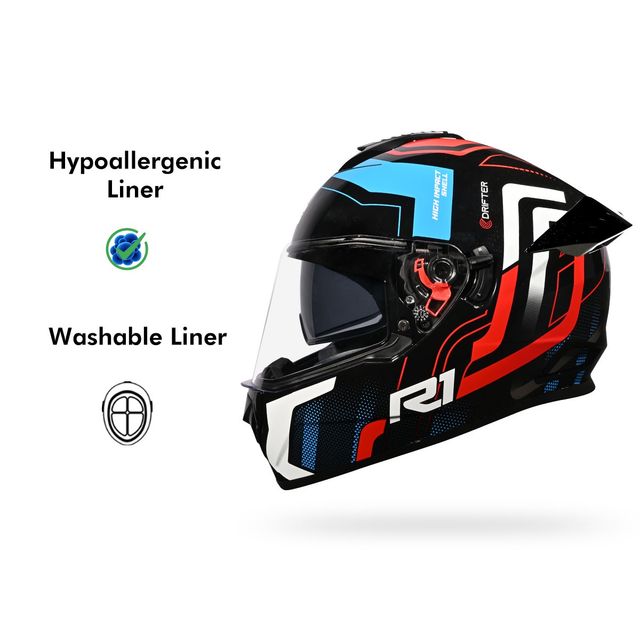 Studds Drifter D4-R1 ISI-DOT Certified Full Face Helmet | Dual Visor & Spoiler |Black Red - L