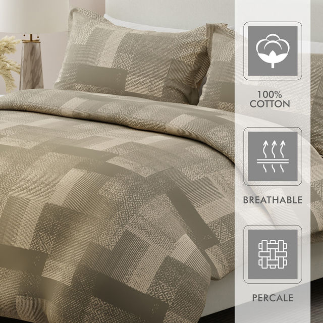 Boutique Living Geo Art (Cottage Garden) 100% Cotton 300 TC Grey King Bedsheet with 2 Pillow Covers