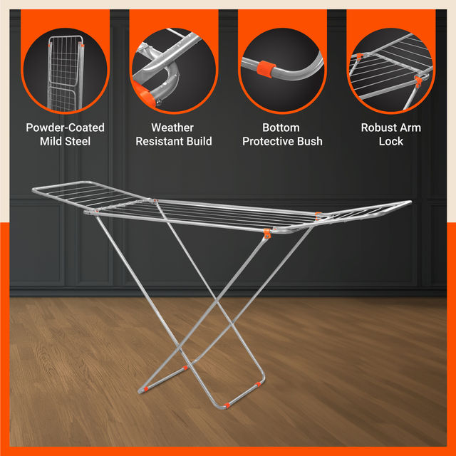 Bathla Foldable Clothes Drying Stand - AERO | Steel | Heavy Duty, Lightweight