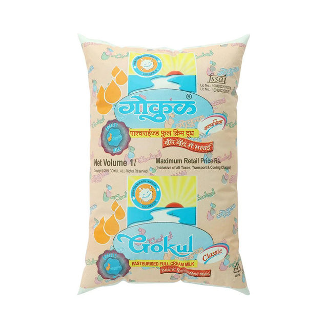 Gokul Full Cream Fresh Milk (Pouch) 1 l Combo
