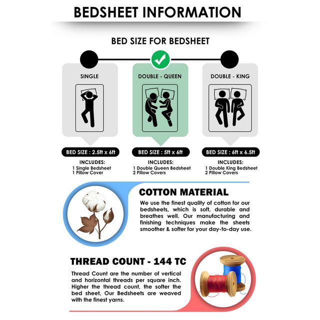 Story@home 144 TC Cotton Double Printed Flat Bedsheet (White, Grey)