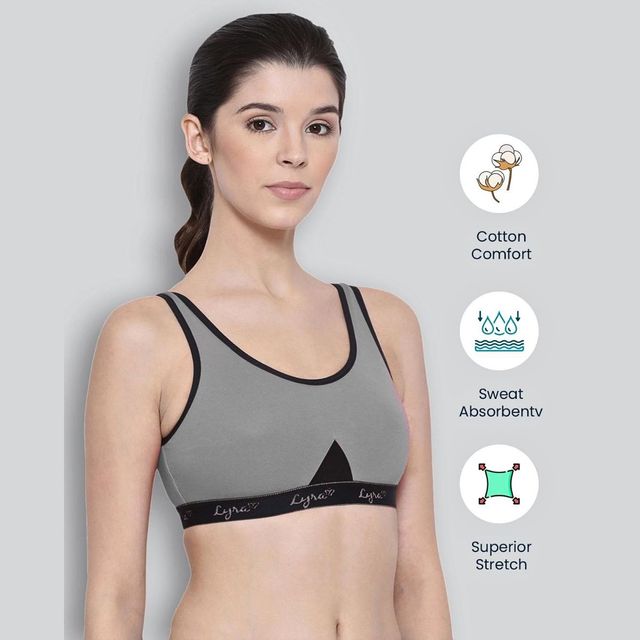 Lyra Women's Sports Bra Non Padded | Black and Grey - 36B