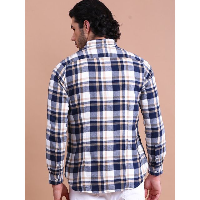 The Bear House Men Slim Fit Checked Cotton Casual Shirt - Eagle | Blue and Grey | XL