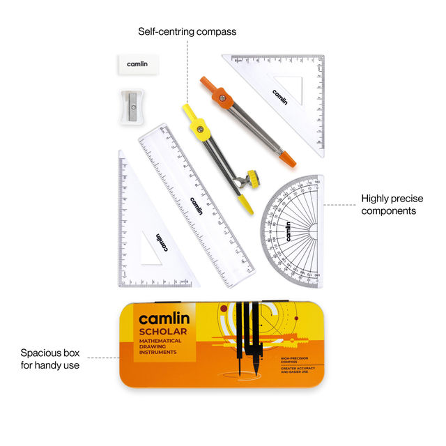  Camlin Geometry Box | Complete Geometry Tools - Orange