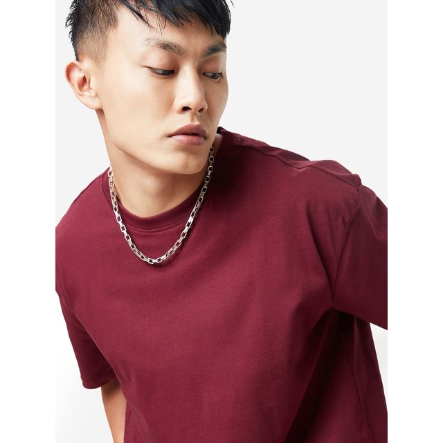 The Souled Store Solids- Maroon Oversized T-Shirts, Burgundy, 2XL