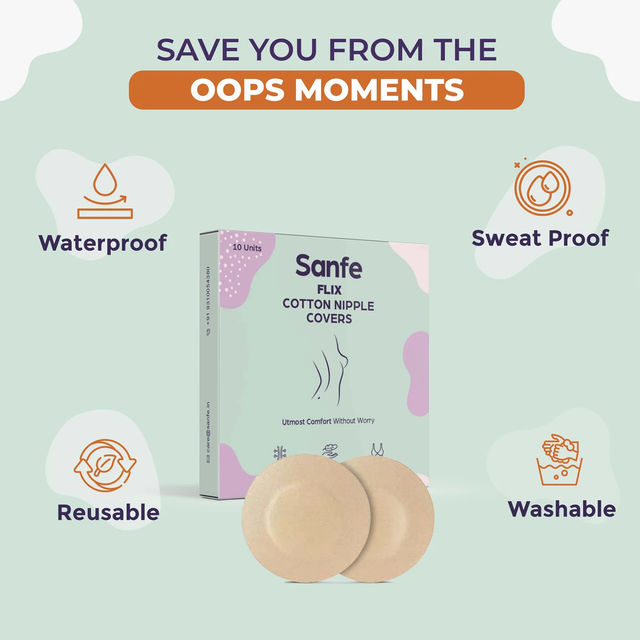 Sanfe Flix Cotton Nipple Covers 10 Breathable Nipple Pasties No Show Bra For Women Disposable White