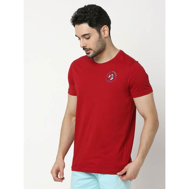 Underjeans by Spykar Men Pure Cotton T-shirt | Deep Red - L
