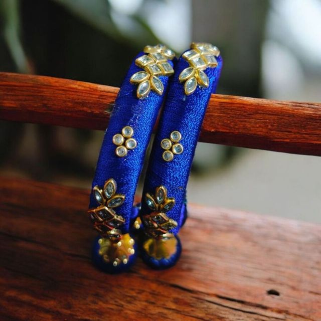 House Of Festivals Designer Bangals with Silk Thread Work - Blue