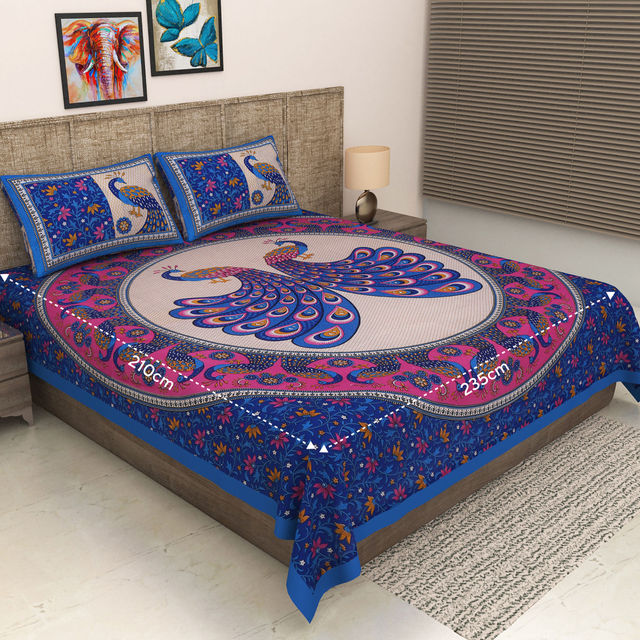 Metro Living 104 Tc Cotton Double Printed Bedsheet | Pack Of 1, Blue Color
