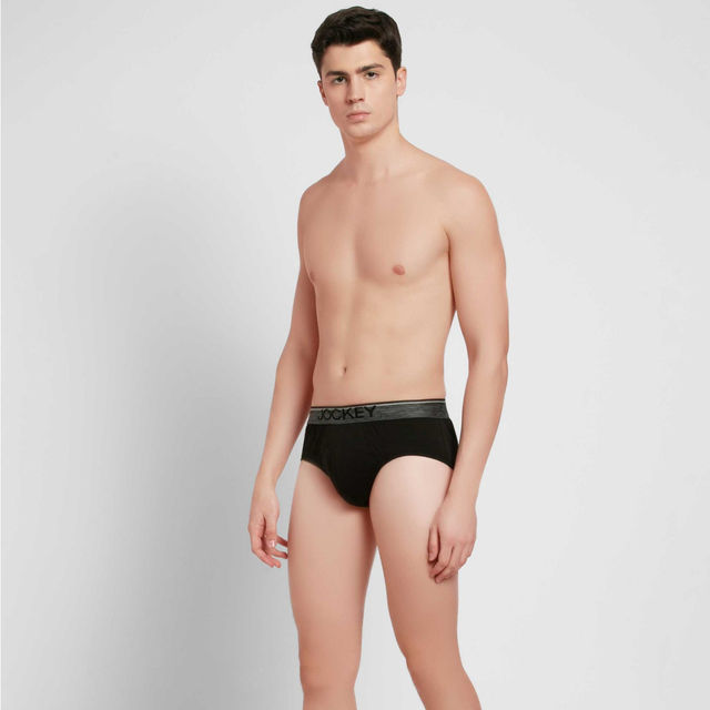 Jockey 8037 Men's Super Combed Cotton Solid Brief|Ultrasoft Waistband | Black-XL