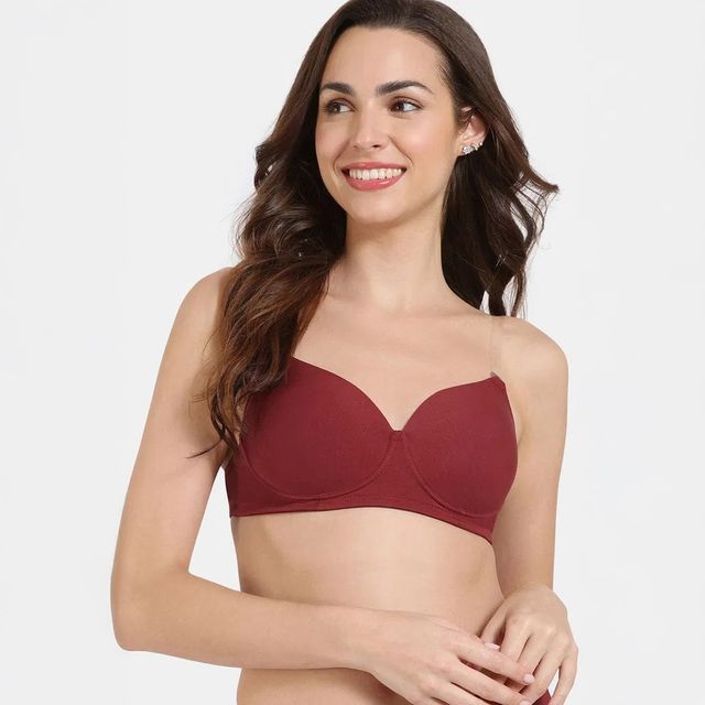 Zivame Women's Beautiful Basics Padded Non Wired 3/4Th Coverage Backless Bra | Red - 32C