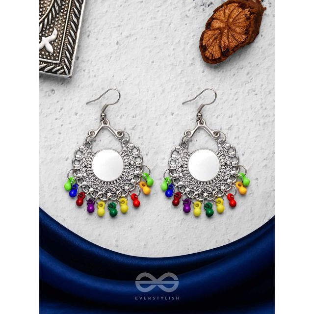 Everstylish Motif Mirrors On My Ears | Multicoloured - Oxidised Boho Earrings