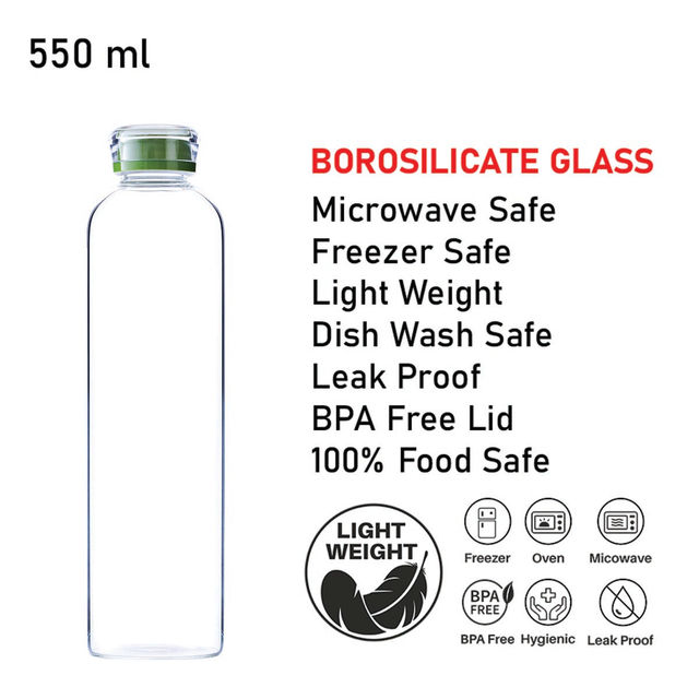 BAY6 Premium Imported Borosilicate Glass Bottle -550 ml
