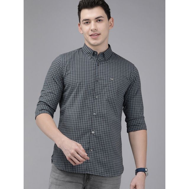 The Bear House Men Slim Fit Checked Button-Down Casual Shirt - Garo | Teal | XXL