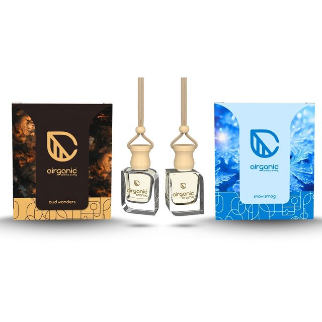Airganic Swing Combo - Oud Wonder & Snow Smog | Essential Oils in Glass Bottle with Wooden Lid 2 pc X 2 Combo