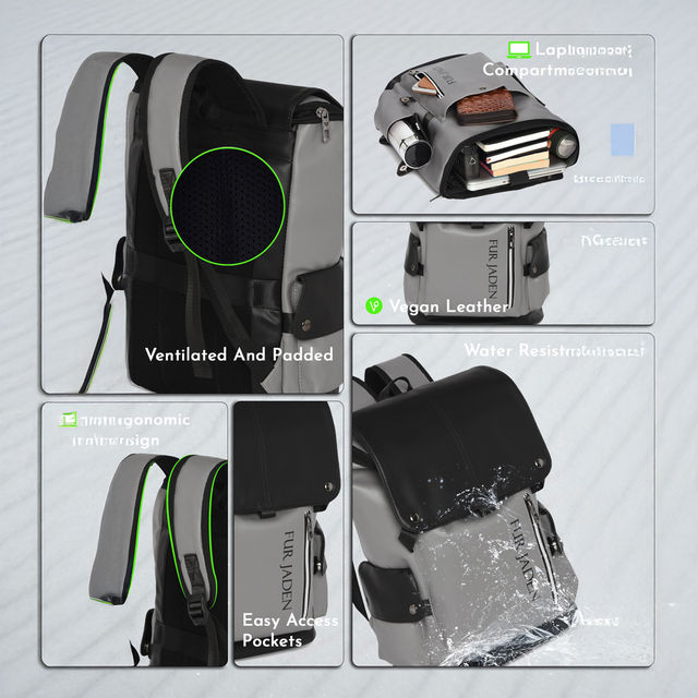 Buy Fur Jaden 22 L Anti-Theft Style Black Grey Combo Vegan Leather