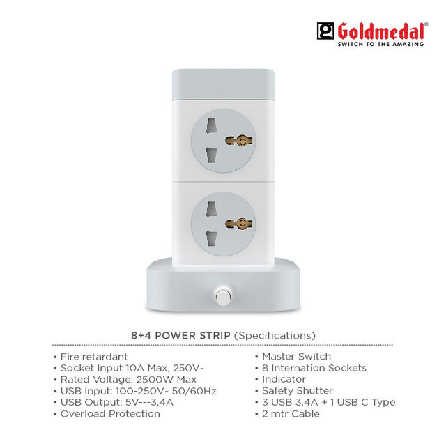 Goldmedal Turbomax Power Strip Spike Adaptor (2 M, White)