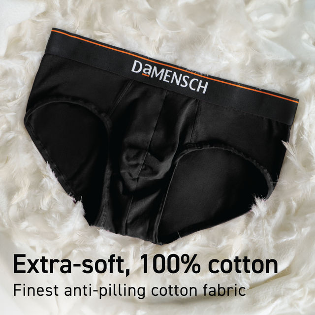 DaMENSCH Men's Brief | Basic Solid, Deo Cotton | Black Knight and Charcoal Dust - S