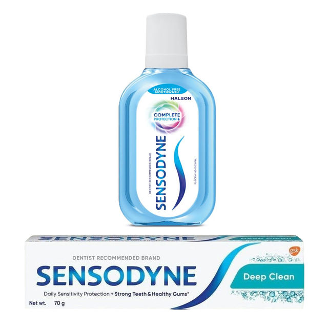 Sensodyne Mouthwash Complete Protection+ (100ml) & Sensodyne Toothpaste Deep Clean, Sensitive Tooth Paste For Advanced Cleaning And Lasting Freshness (70g) Combo