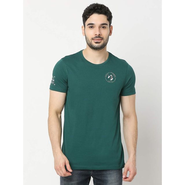 Underjeans by Spykar Men Pure Cotton T-shirt | Bottle Green - M