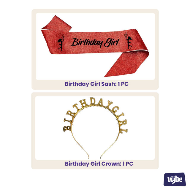 Let's Vybe Birthday Girl Sash and Crown - Assorted Color