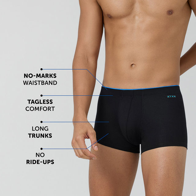 XYXX Men's Uno Modal Solid Trunks Pack of 2, Coral Grey & Black