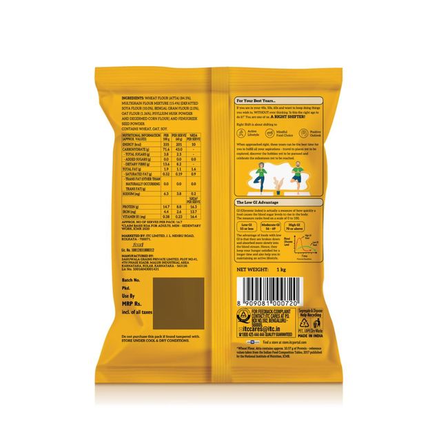 ITC Right Shift Multigrain+ Atta, 30% MORE protein | Goodness of Soya, Chana and Oats 1 kg X 3 Combo