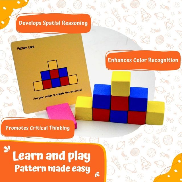 Skillofun Wooden Cube Pattern Puzzle Box | Wooden Blocks | 3D Puzzles | Learning Toys for Kids