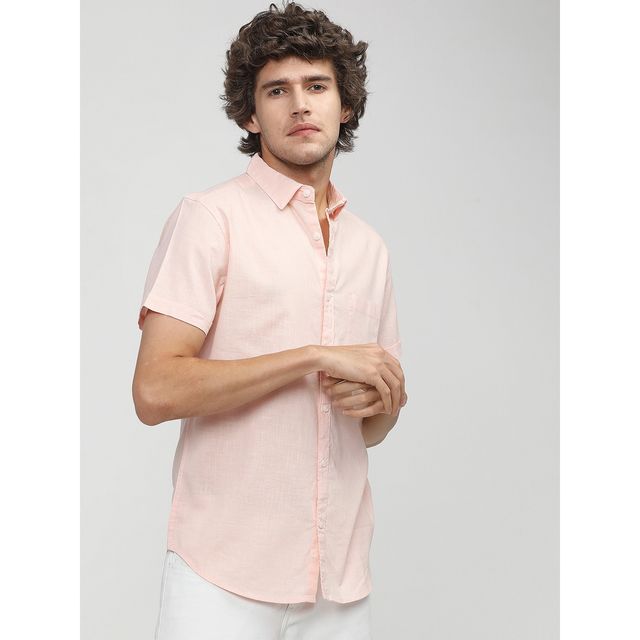 Ketch Men Slim Fit Solid Cut Away Collar Casual Shirt | Pink | M