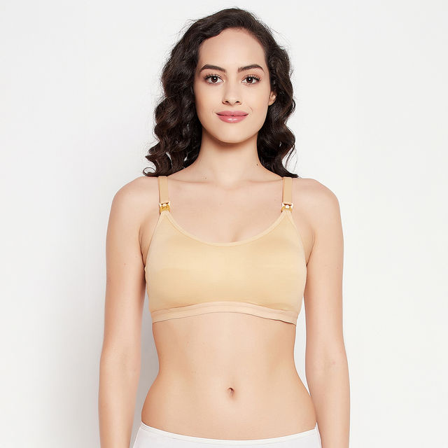 Clovia Women Lightly Padded Non-Wired Full Figure Feeding Bra - Cotton Rich | Nude | 40B