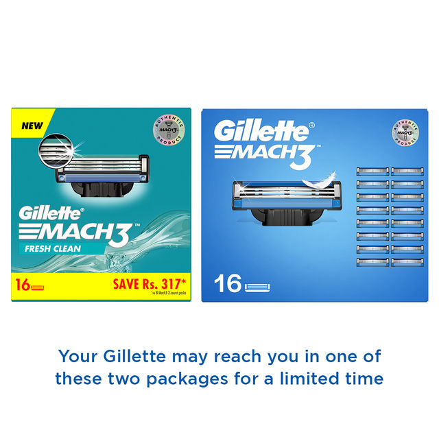 Gillette Mach3 Shaving 3-Bladed Cartridges, Pack Of 16, Men