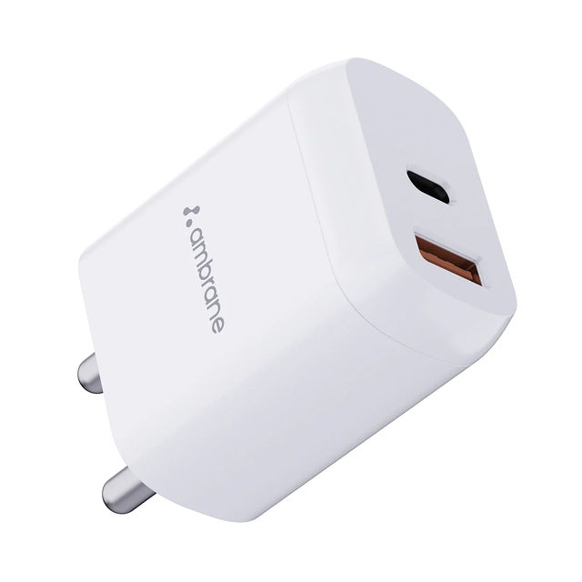Ambrane 20W Dual Output Fast Charger/Adapter With Qc & Pd Technology For Iphone Android & Other Devices Multi-Layers Protection (Raap H11White)