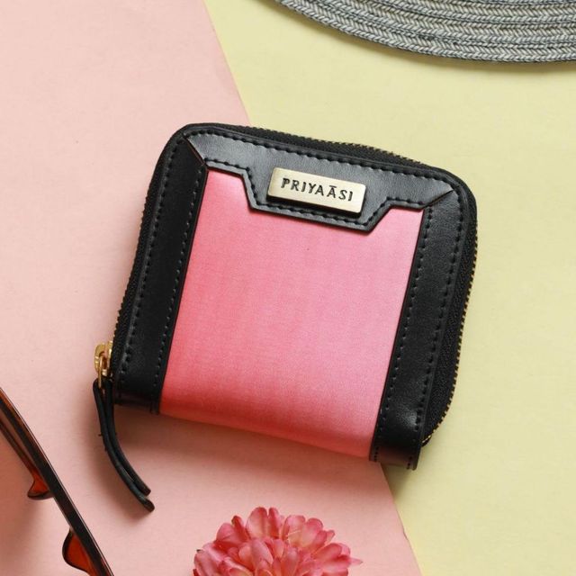 Priyaasi Women's Artificial Leather Wallets | Black and Pink - Free Size