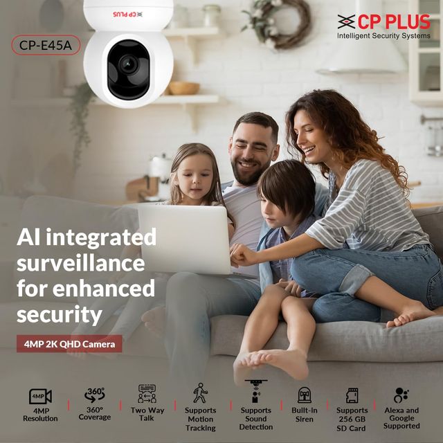 CP Plus CP-E45A | 2K 4MP QHD Smart Wi-Fi Cctv Camera | 2-Way Talk | 15 m | Sd Card -Upto 256 GB