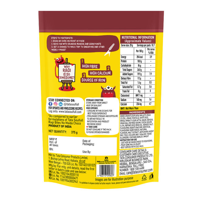 Tata Soulfull Ragi Bites No Maida Choco, Yummy Chocolatey, 7 Grains, Breakfast Cereals