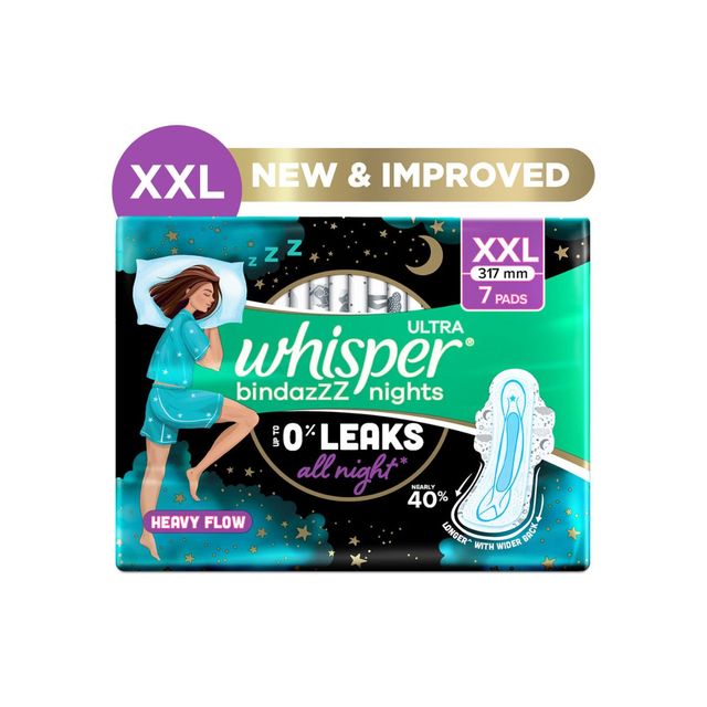 Whisper Bindazzz Nights 50 XXL Sanitary Pads, Upto 0% Leaks All Night Long