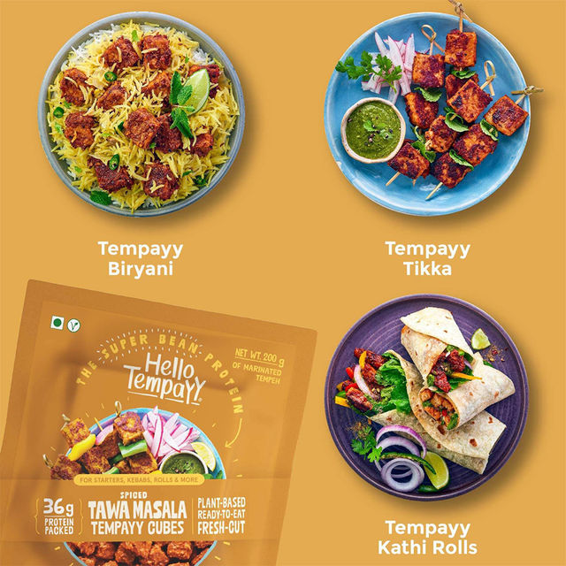 Hello Tempayy Spiced Tawa Masala Soyabean Tempeh Cubes Protein & Fibre Rich 200 g Combo