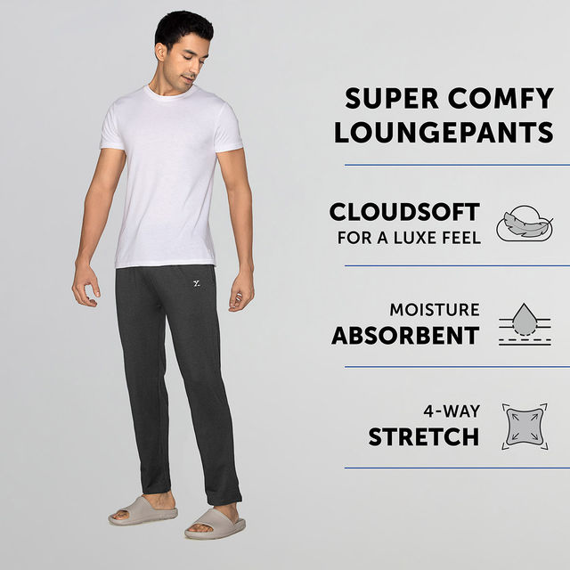 XYXX Ace IntelliSoft Cotton Modal Solid Loungewear Relaxed Fit | 2 Zipper Side pockets | Grey- S