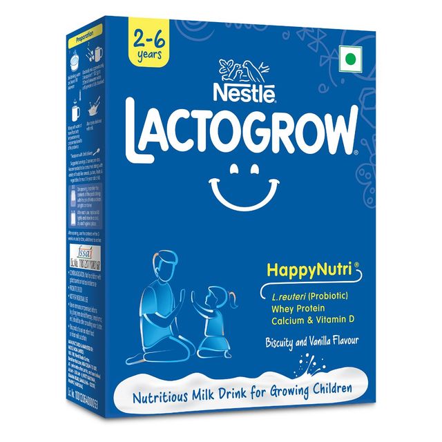 Nestle Lactogrow Nutrition Biscuity Vanilla Drink Mix | For 2 - 6 years KidsNestle LACTOGROW Nutritious Milk Drink | Biscuity Vanilla Flavour (2 - 6 years) 400 g Combo