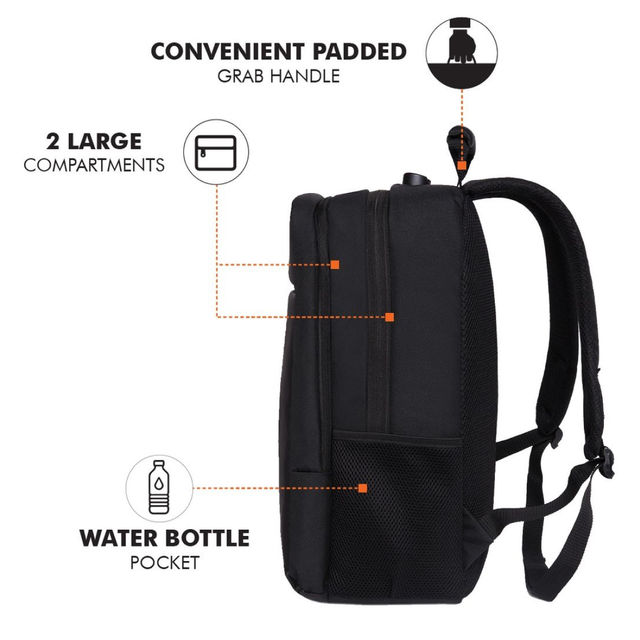Fur Jaden Solid Artificial Leather 25 L Padded Grab Handle Laptop Backpack | Black - 15.6 Inches