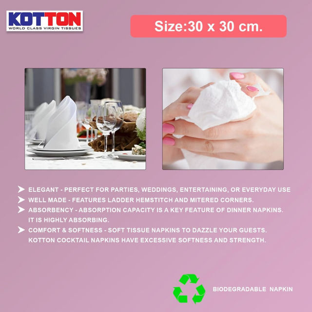 Kotton Premium Soft Napkin - 2 Ply -100% Virgin Pulp/Paper,30CMX30CM,50 pcs