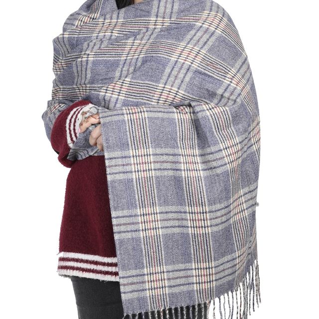 Calvadoss Women's Checked Stole With Fringed Border | Stl1544 | Multicolour