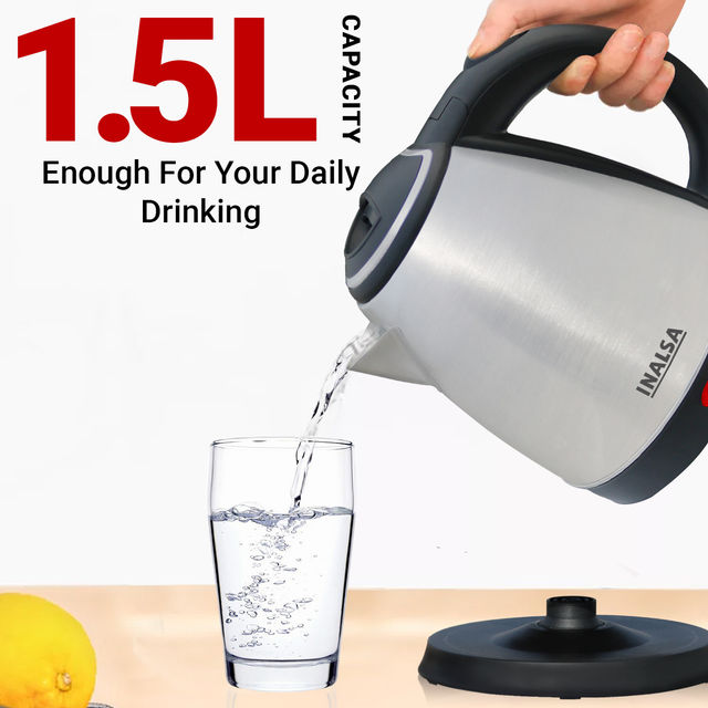 INALSA Electric Kettle Asta 1.5 Liter with Stainless Steel Body,1350W Auto Off & Boil Dry Protection
