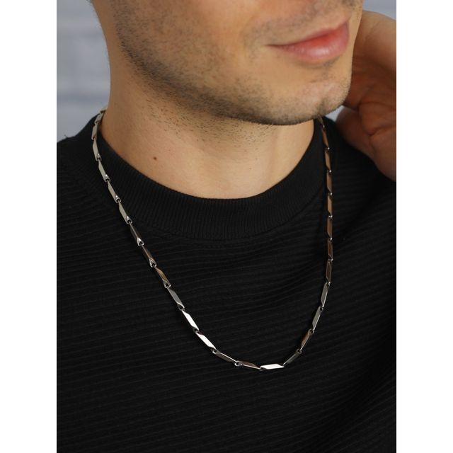 Priyaasi Twisted Cuboids Silver-Plated Link Chain For Men (Bd-Ch-10009)