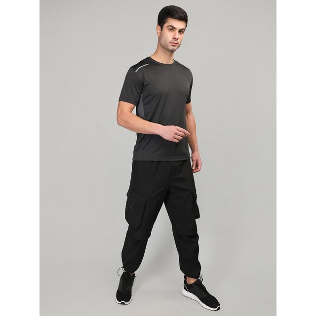 Chkokko Men's Solid Regular Fit Sports T-shirt | Black - L